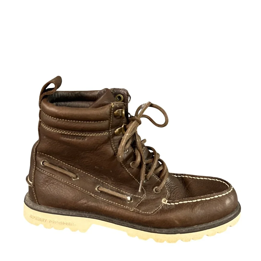 Sperry Top-Sider Mens Waterproof Brown Leather Moc Toe Lug Sole Boots 10.5